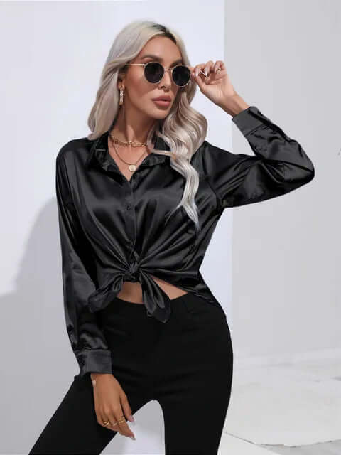 Women's elegant long sleeve blouse top, ideal for stylish office wear or chic evening fashion.