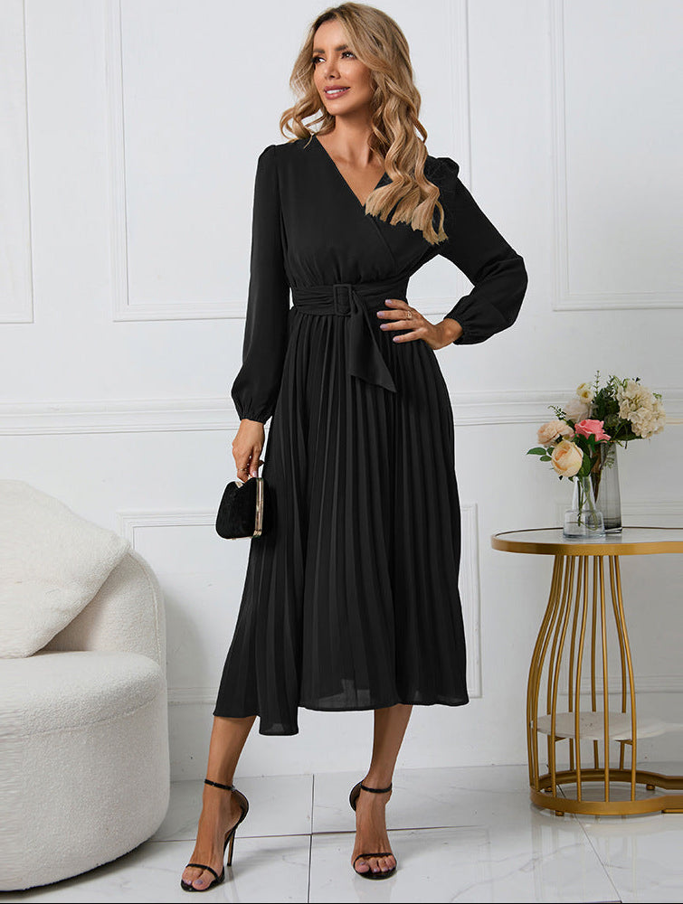 Chic women's long sleeve gathered midi dress, ideal for party wear, wedding guests, or sophisticated events.