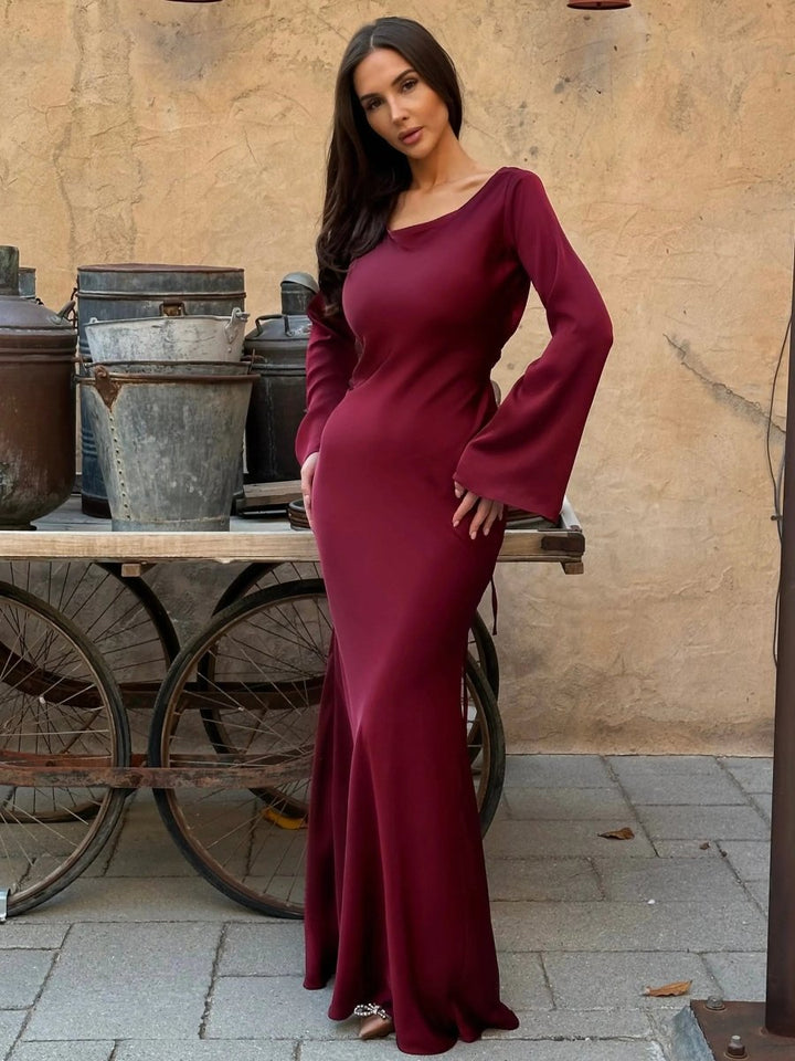 Women's elegant long sleeve maxi dress, a versatile formal evening gown.