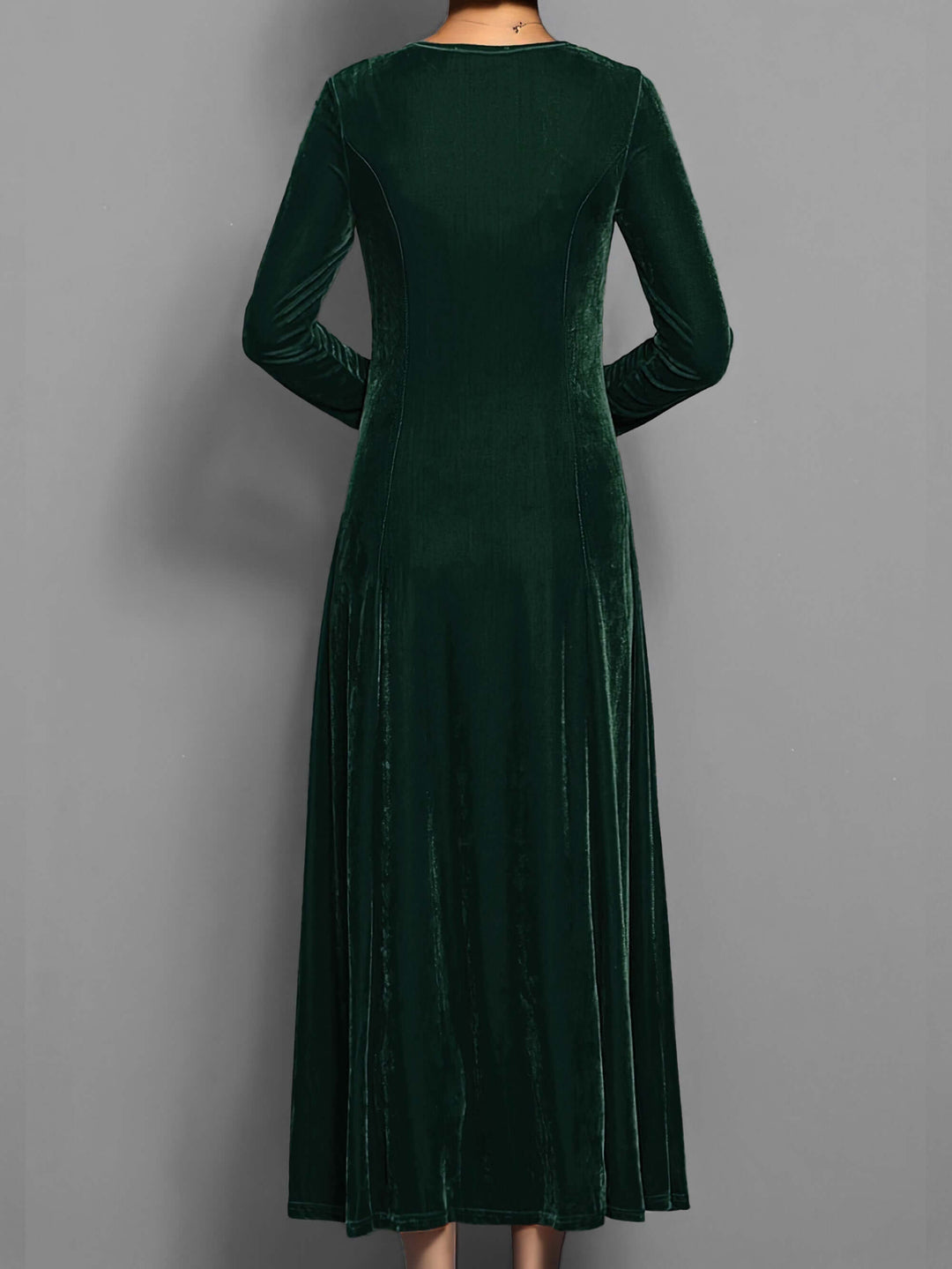 Crew neck long sleeve midi dress, elegant women's wear, perfect for autumn formal and party fashion.
