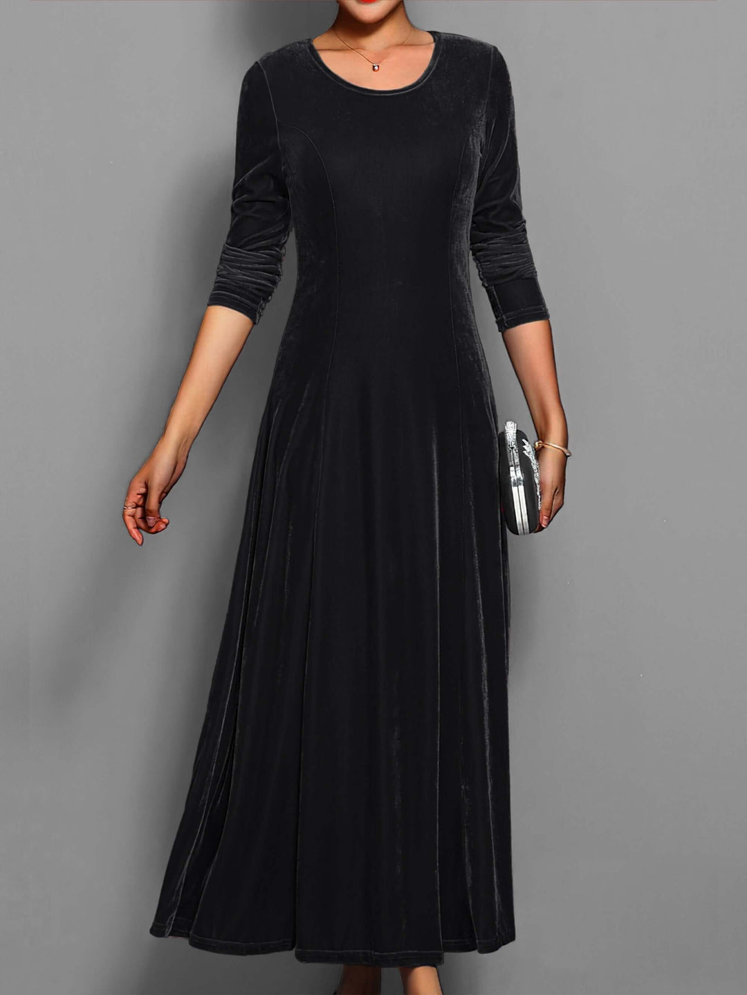 Formal long sleeve midi dress for women, elegant and perfect for evening or party wear in autumn.