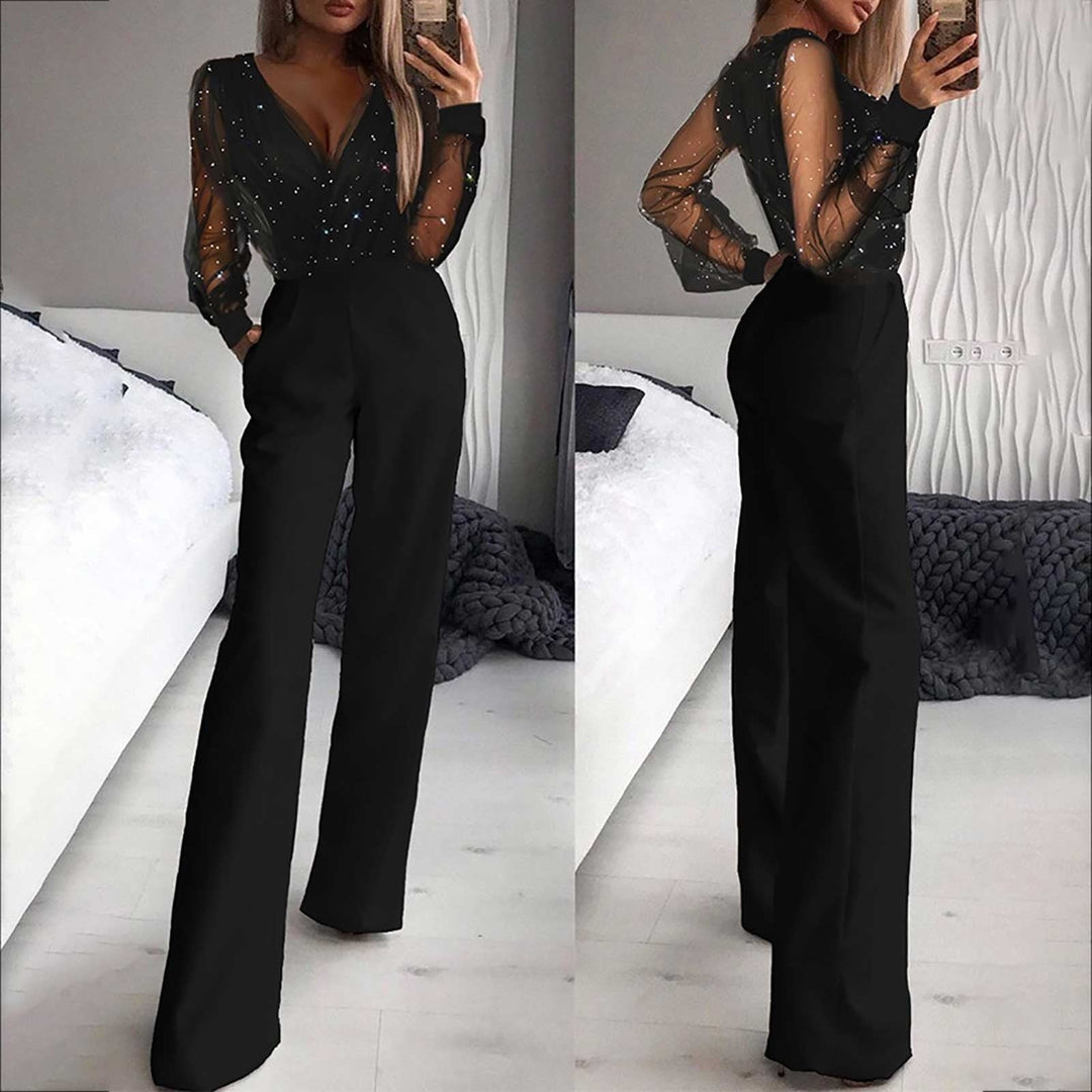 Elegant women's long sleeve wide leg jumpsuit, perfect for versatile fashion, day to evening wear.