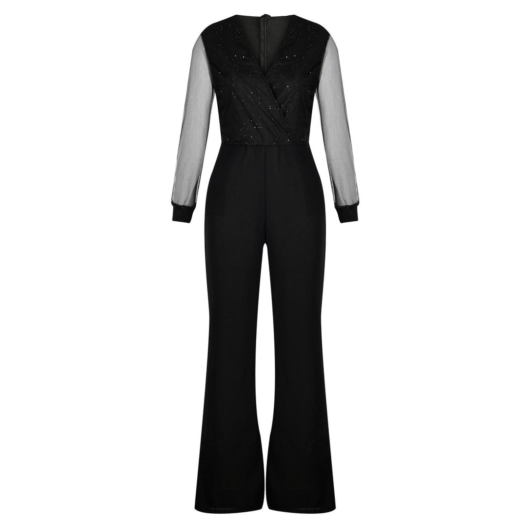 Stylish wide leg jumpsuit for women, featuring long sleeves; offers casual chic comfort & an elegant silhouette.