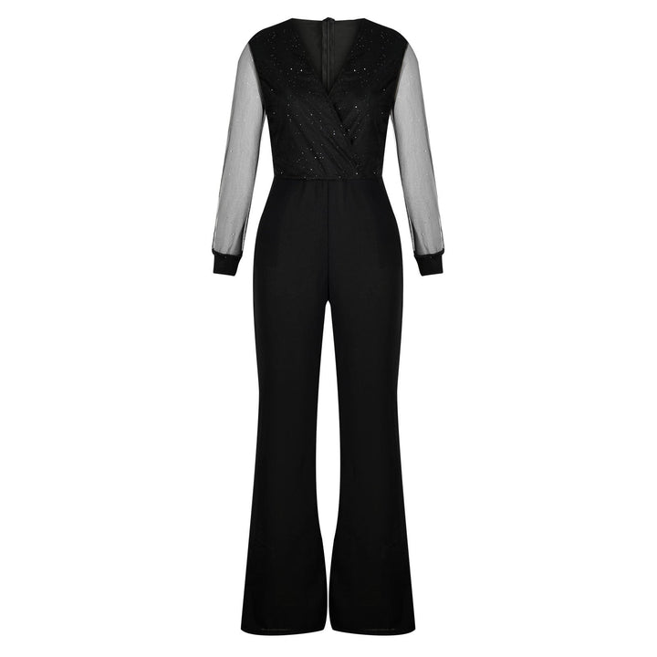 Stylish wide leg jumpsuit for women, featuring long sleeves; offers casual chic comfort & an elegant silhouette.
