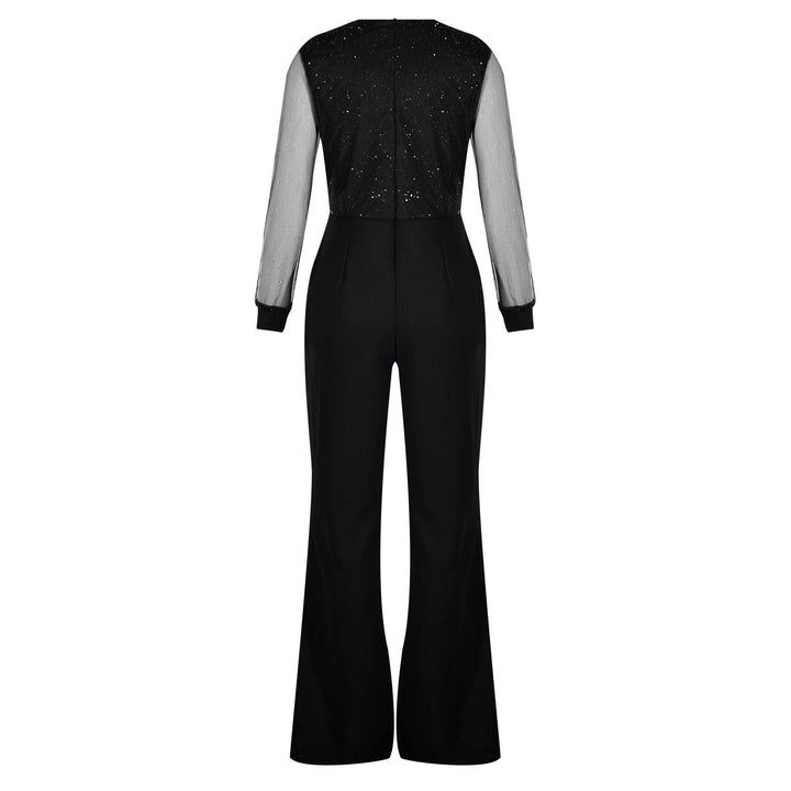 Versatile women's one-piece long sleeve wide leg jumpsuit, great for office wear or a sophisticated evening look.