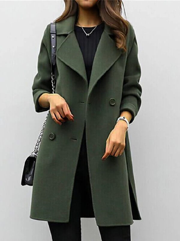 Warm women's winter coat, a chic long jacket for elegant autumn fashion. Classic ladies outerwear, stylish & cozy.