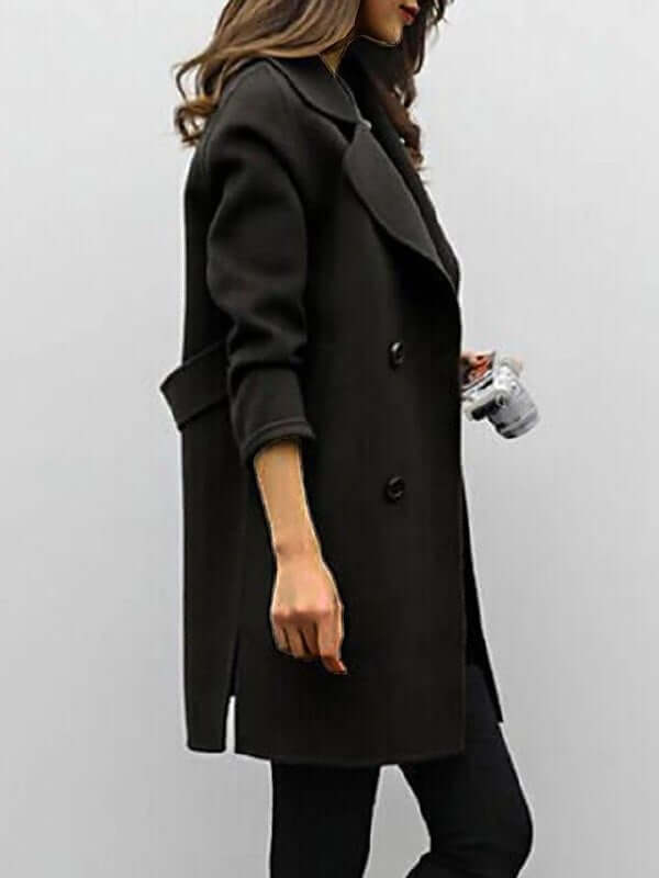 Women's elegant winter coat, a warm & chic long jacket. Classic ladies fashion outerwear for stylish autumn & winter.