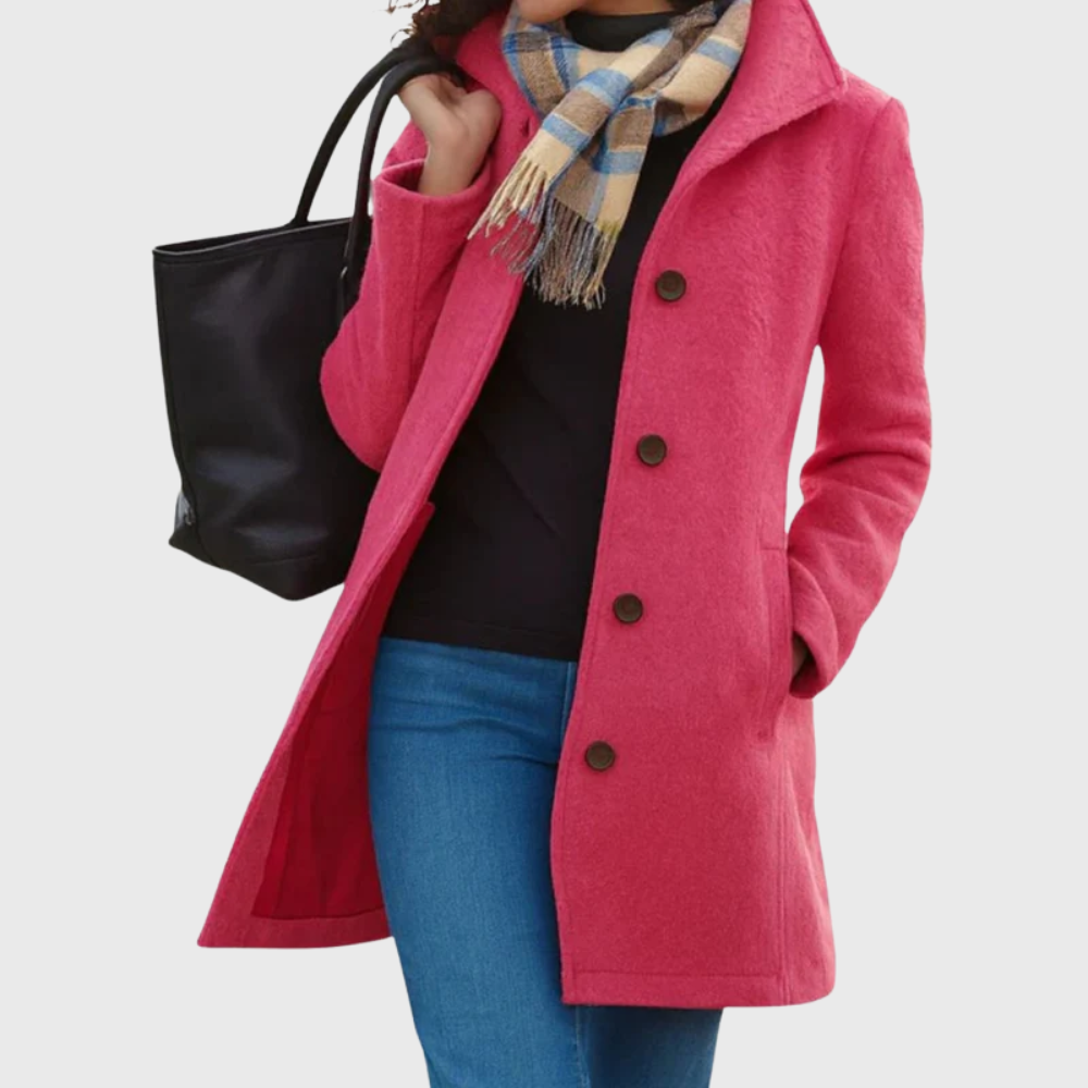 Fall fashion women's elegant long coat, button-front design, a must-have tailored outerwear.