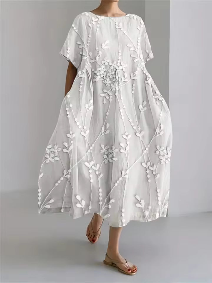 Elegant women's summer maxi dress, a long and flowy round neck design for versatile wear.