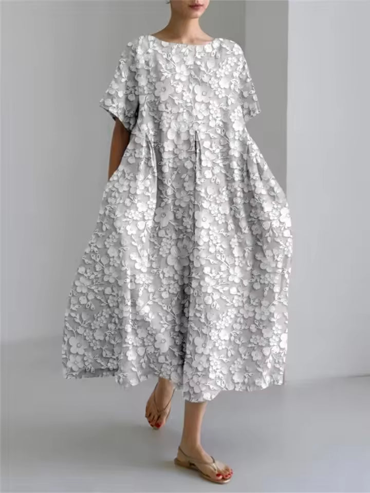 Women's casual elegant round neck maxi dress, a comfortable and versatile loose-fit summer essential.
