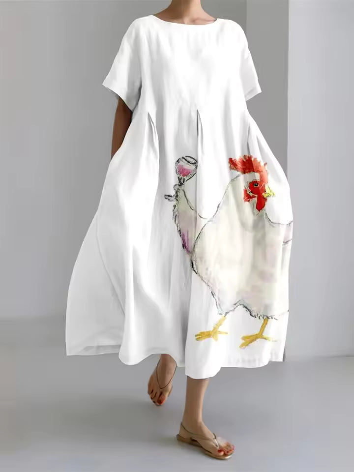 Women's elegant loose-fit maxi dress, a comfortable and versatile summer staple with a round neck.