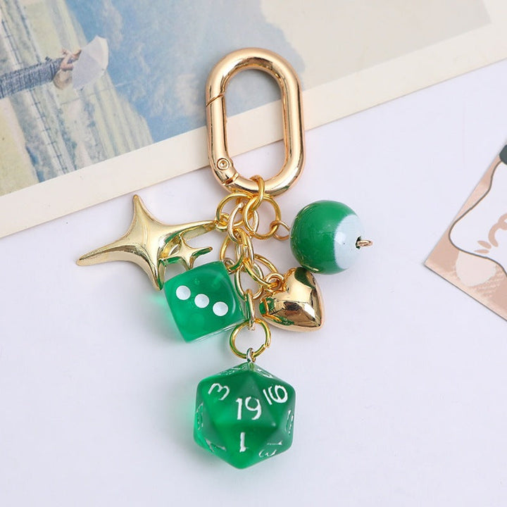 Perfect gift: elegant women's lucky charm keychain with colorful beads & durable metal dice for bags and keys.