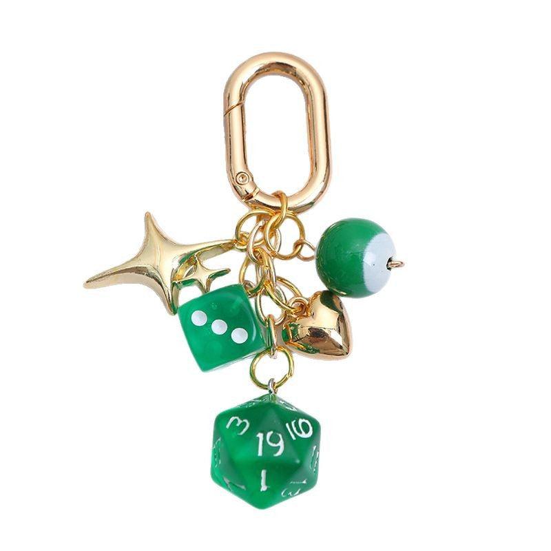 Durable metal keychain with colorful beads and a lucky dice charm, elegant women's accessory for bags & keys.
