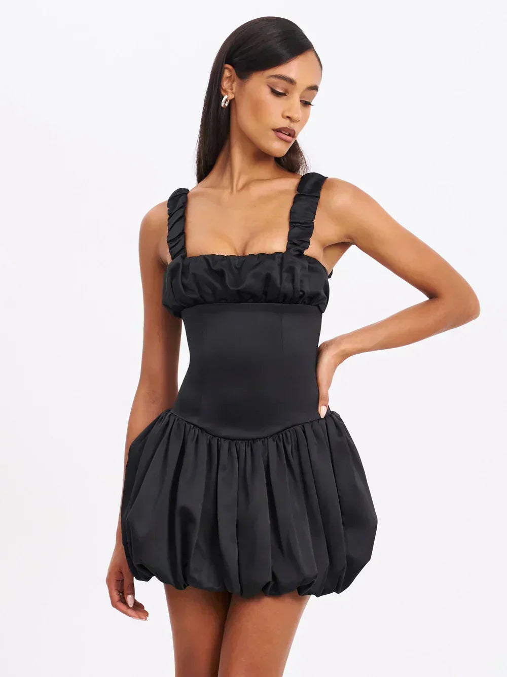Elegant women's luxurious ruffle mini dress for chic parties & date nights. Flattering fit, sophisticated summer style.