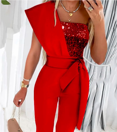 Elegant women's luxury jumpsuit, perfect for special occasions, evening wear, or sophisticated holiday attire.
