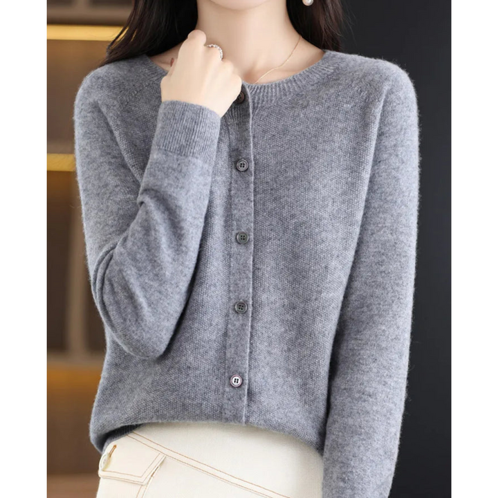 Premium women's O-neck cardigan, a warm, elegant winter essential with a classic button front.