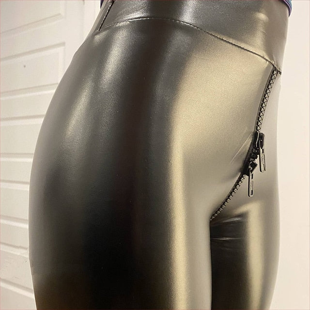 Stylish women's matte black high-waisted pants with a smooth finish, perfect for versatile fashion.