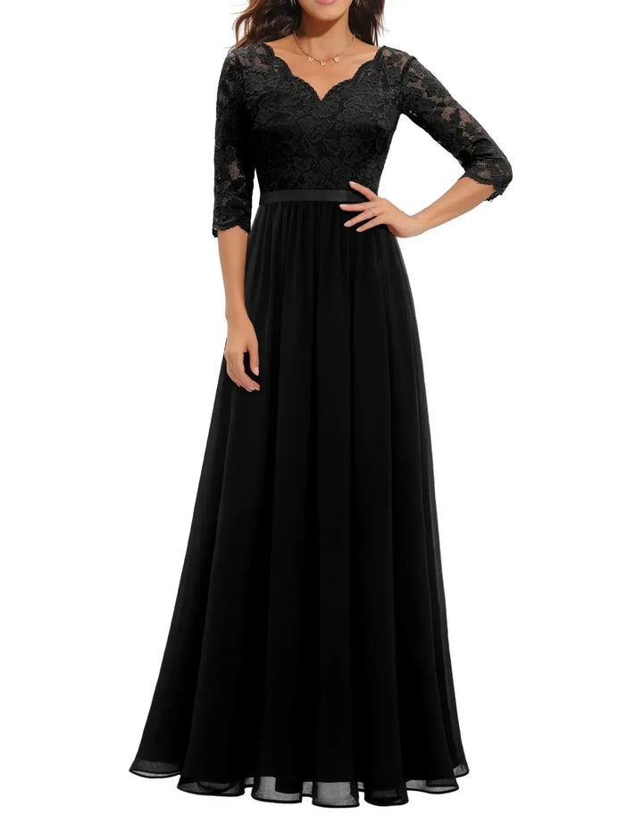 Women's elegant evening gown, flowing and romantic, suitable for formal wear & special events.