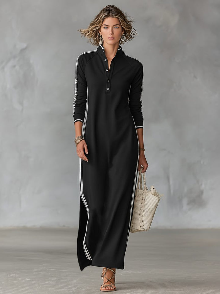 Elegant women's maxi shirt dress with a classic collar, button-front, and long sleeves. Versatile casual-chic style.