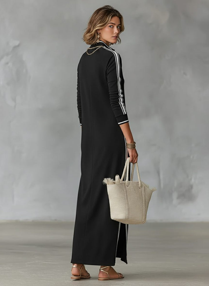 Flowy collared maxi shirt dress for women, featuring a full button-front. Ideal for elegant everyday wear.