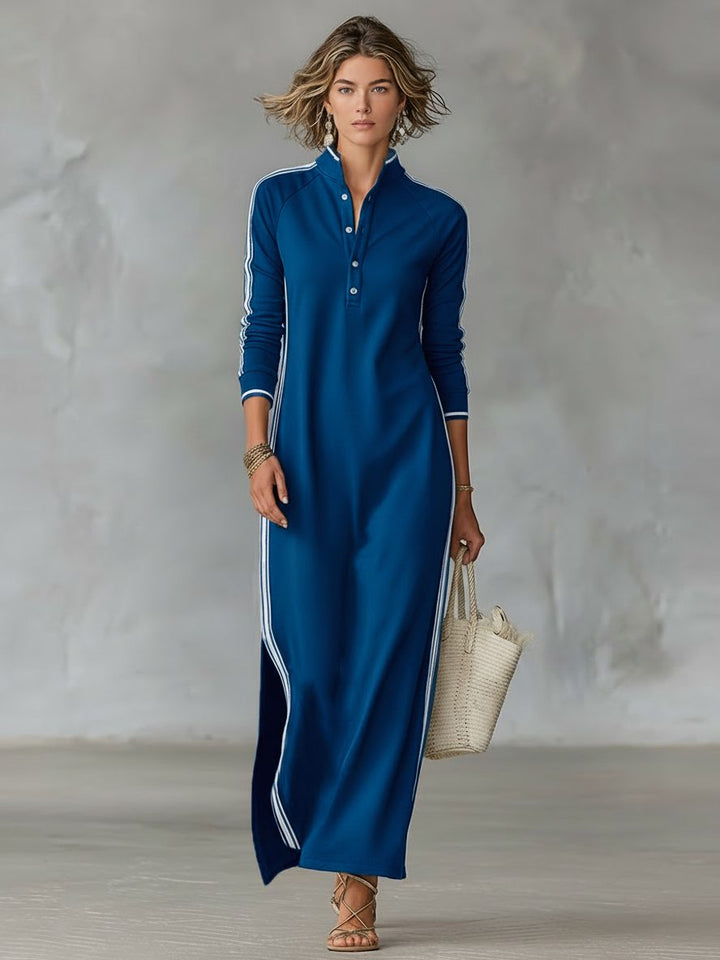 Versatile women's elegant maxi shirt dress with a classic collar & button front. Long sleeves for casual sophistication.