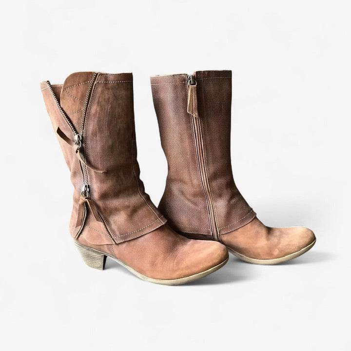 Elegant women's mid-calf boots with side zip & comfortable block heel. Perfect for autumn fashion.