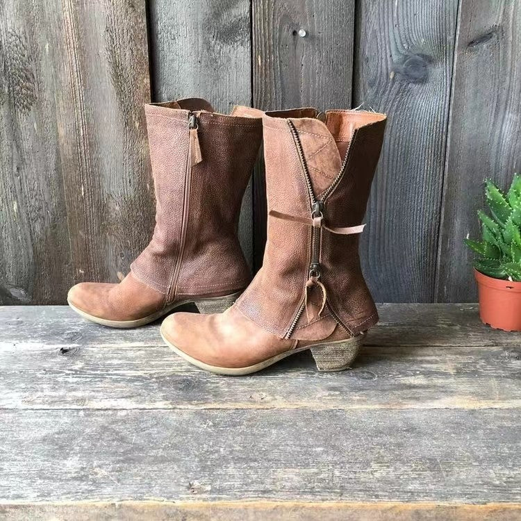Comfortable women's mid-calf boots with a secure side zip, ideal for winter & autumn fashion outfits.