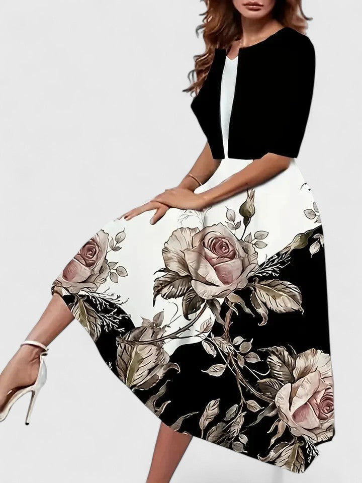 Timeless elegant women's midi dress, flattering cut for formal occasions, cocktail parties & daily wear.
