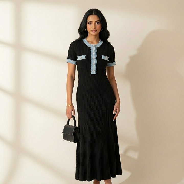 Elegant women's midi dress, perfect for versatile day-to-night wear. Flattering and comfortable women's fashion.