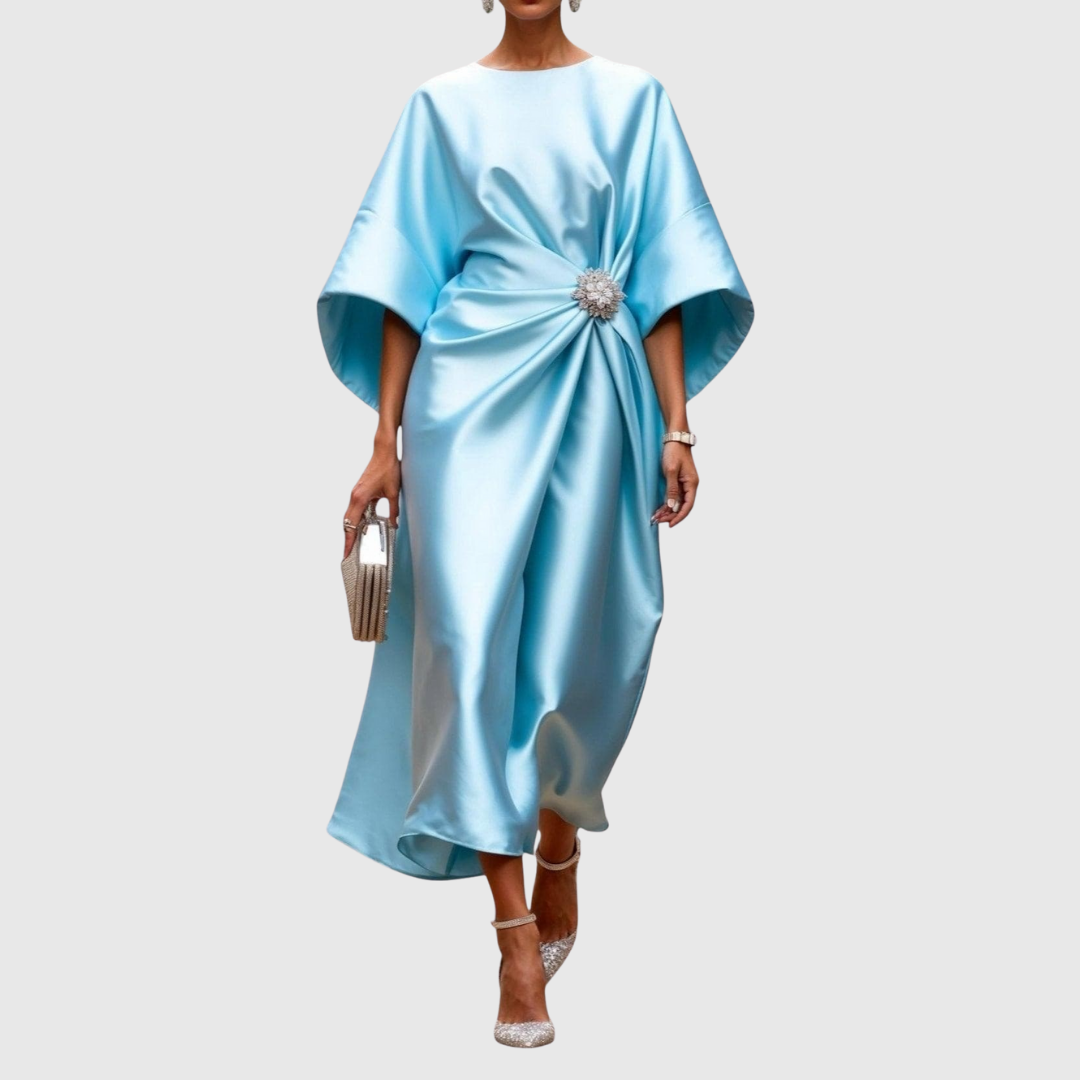 Flattering women's midi dress with a sculpted waist and timeless style, perfect as a formal or cocktail party dress.