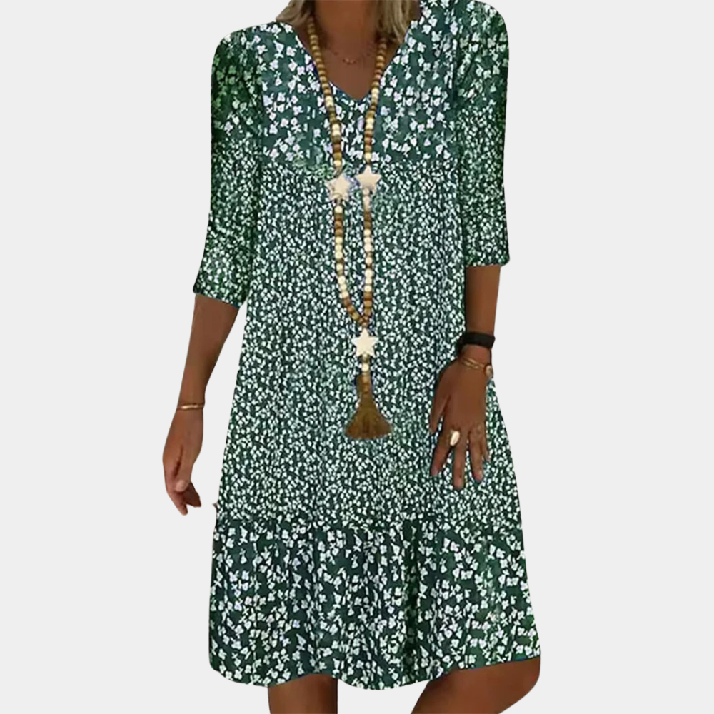New elegant women's midi dress, V-neck, short sleeve. A perfect summer fashion choice for any occasion.