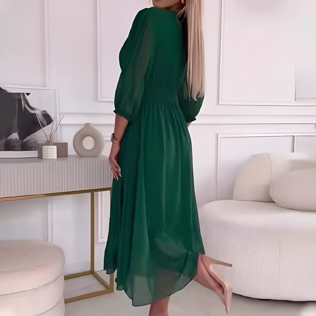 Comfortable women's elegant wrap midi dress, designed for versatile wear. A chic and flattering ladies dress suitable for many looks.