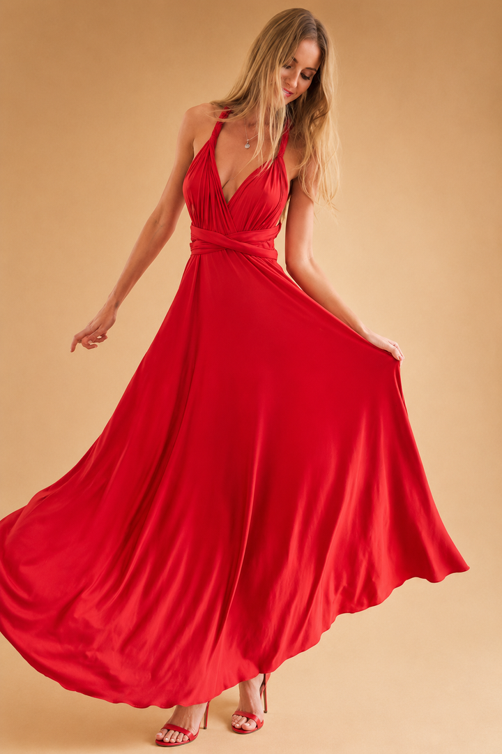 Elegant women's multiway maxi dress, perfect as a convertible wedding guest or evening gown.