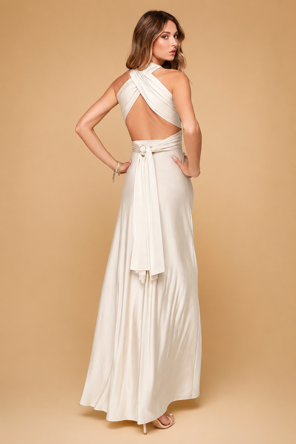 Red multiway maxi dress for women, an elegant choice for a wedding guest or special occasion.