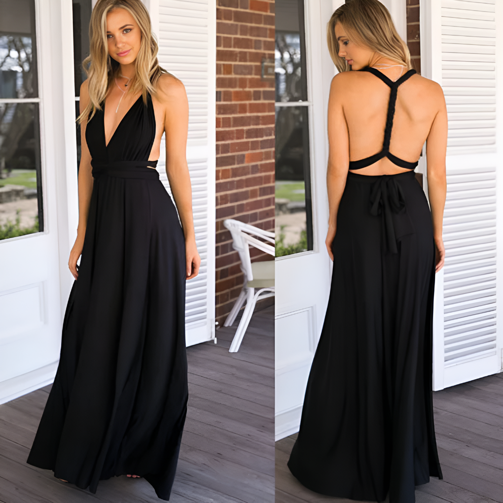 Chic multiway wrap maxi dress for women, an elegant convertible evening gown for special occasions.