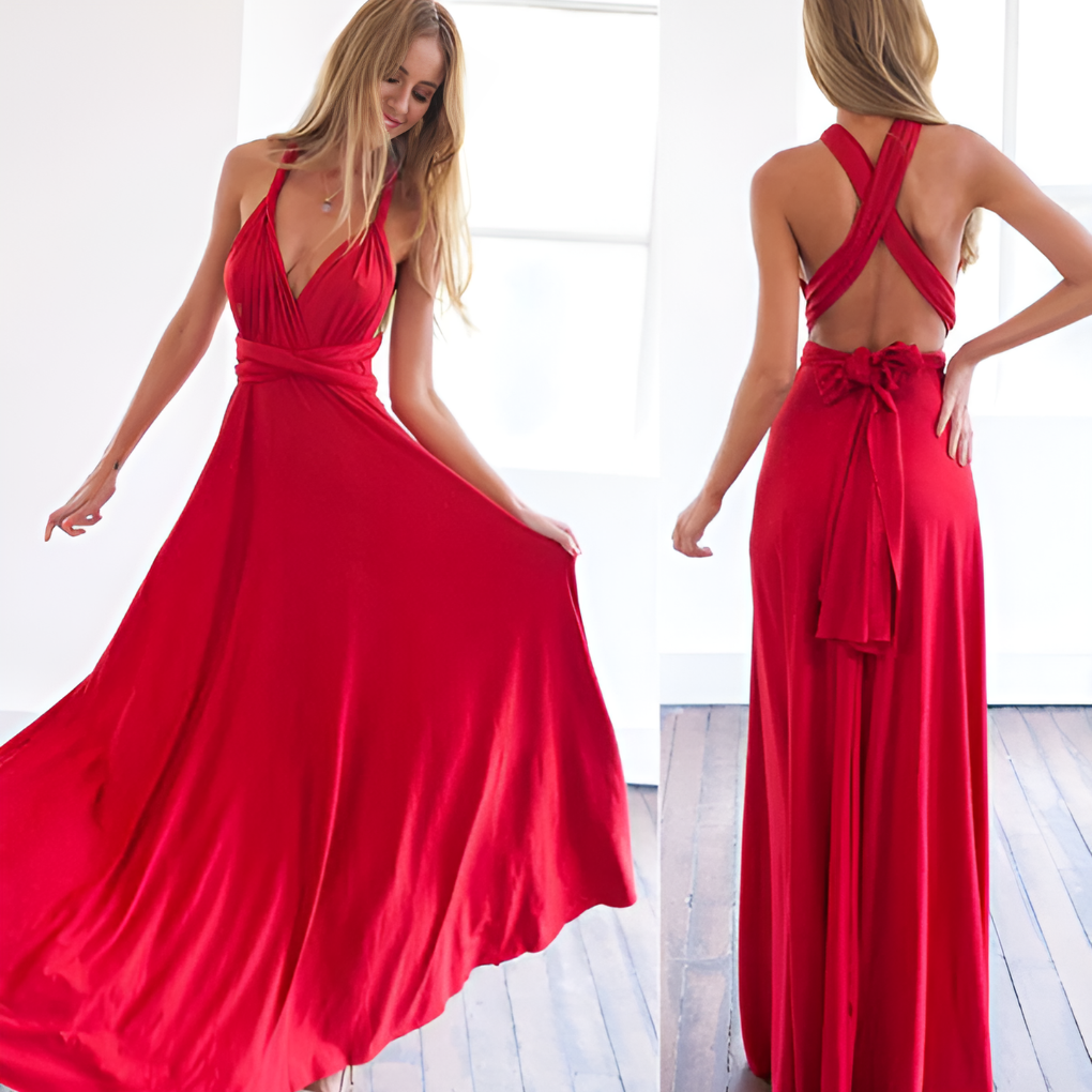 Formal multiway wrap maxi dress for women, ideal occasion wear: party, prom, or evening gown.