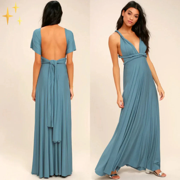 Convertible multiway wrap maxi dress for women, adaptable formal wear & elegant party gown.