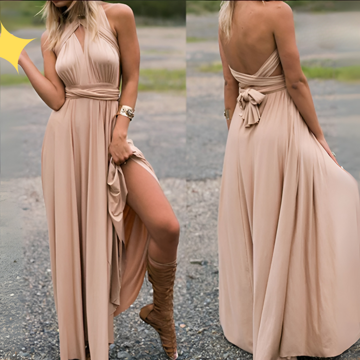 Women's multiway wrap maxi evening gown, an elegant choice for bridesmaids, proms, and formal events.