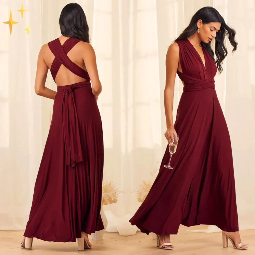 Sophisticated women's multiway wrap maxi dress, a versatile convertible evening gown for any event.