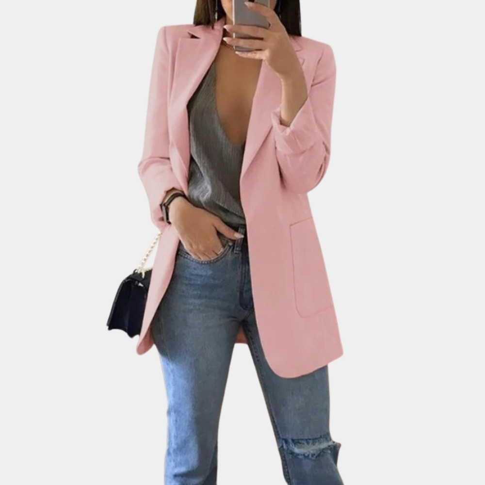 Chic ladies' notch lapel blazer jacket, a fashionable cover-up for an elegant and versatile style.
