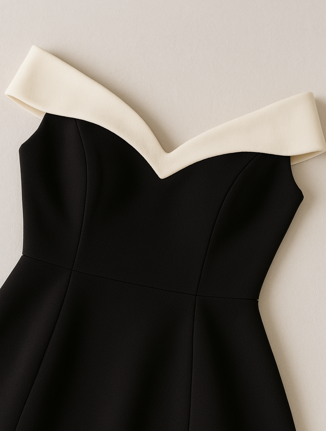 Black elegant off-shoulder mini dress for women. A stylish fit & flare design, perfect for formal evening events.