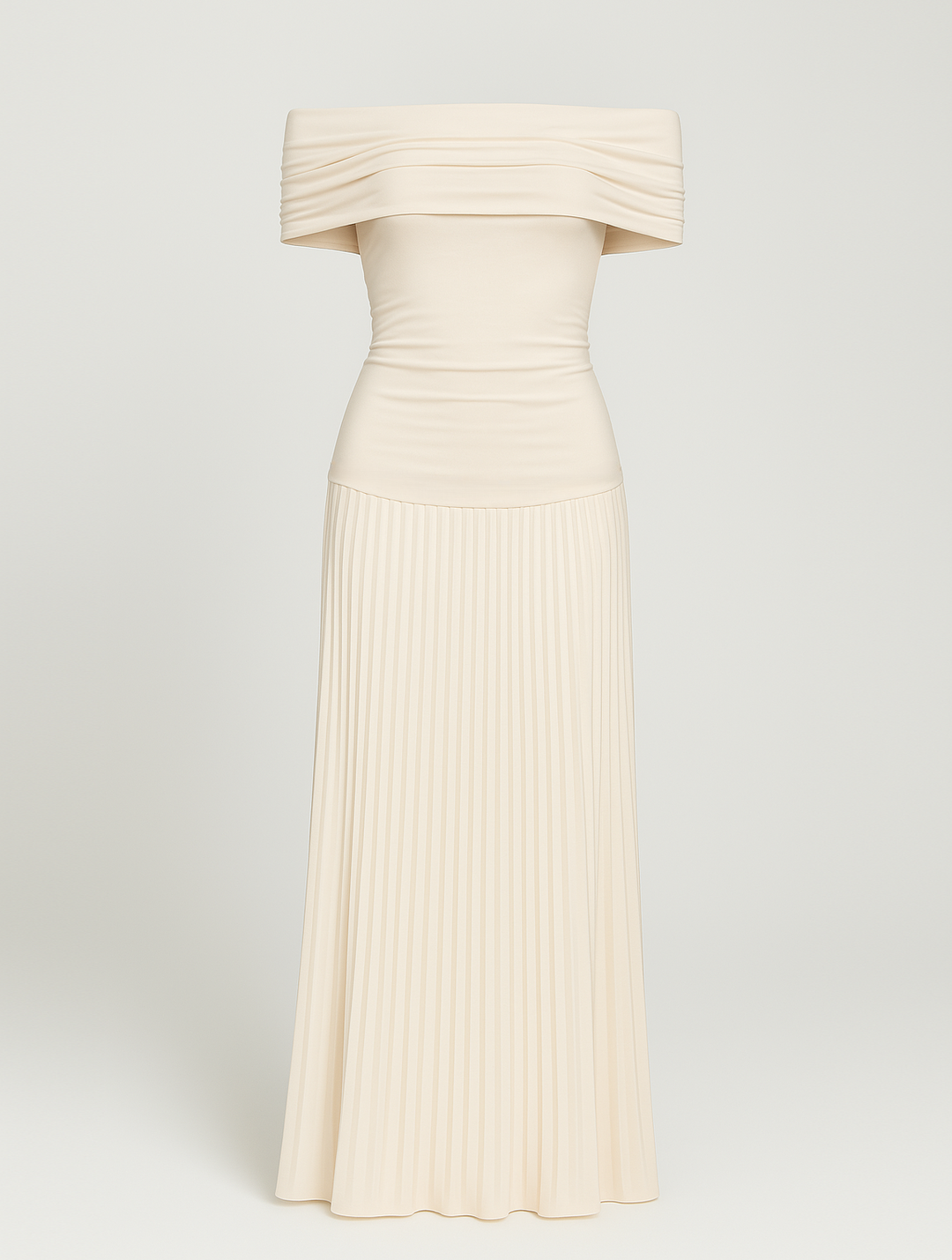 Timeless women's off-shoulder maxi dress, elegant and sophisticated. Perfect for formal events & special occasion evening wear.