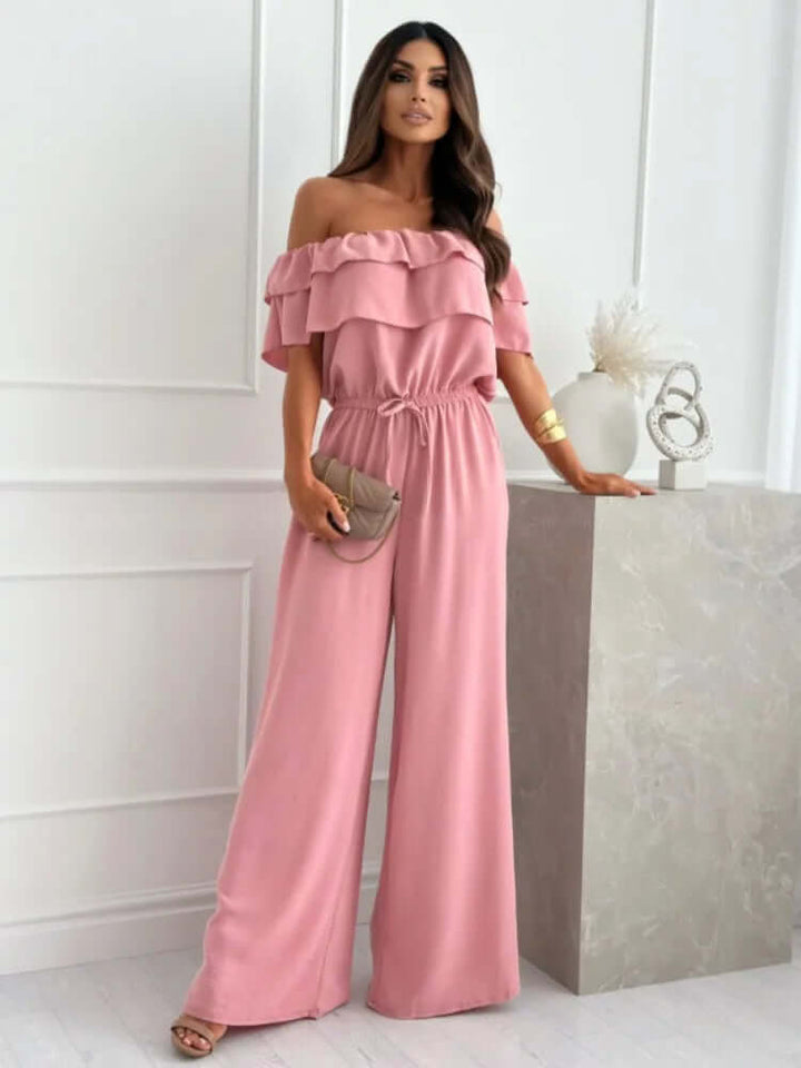 Elegant women's off-shoulder wide-leg jumpsuit. Perfect for summer parties, spring style, or versatile casual wear.