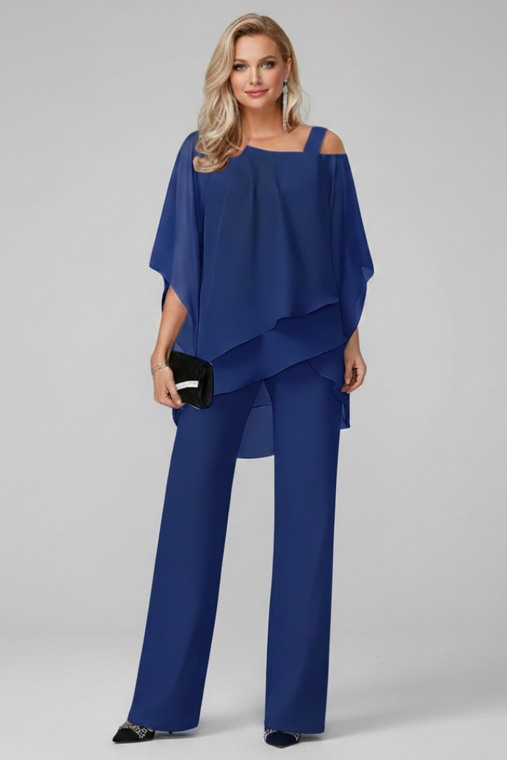 Trendy off-shoulder wide-leg jumpsuit for women, showcasing modern and flowing summer style.