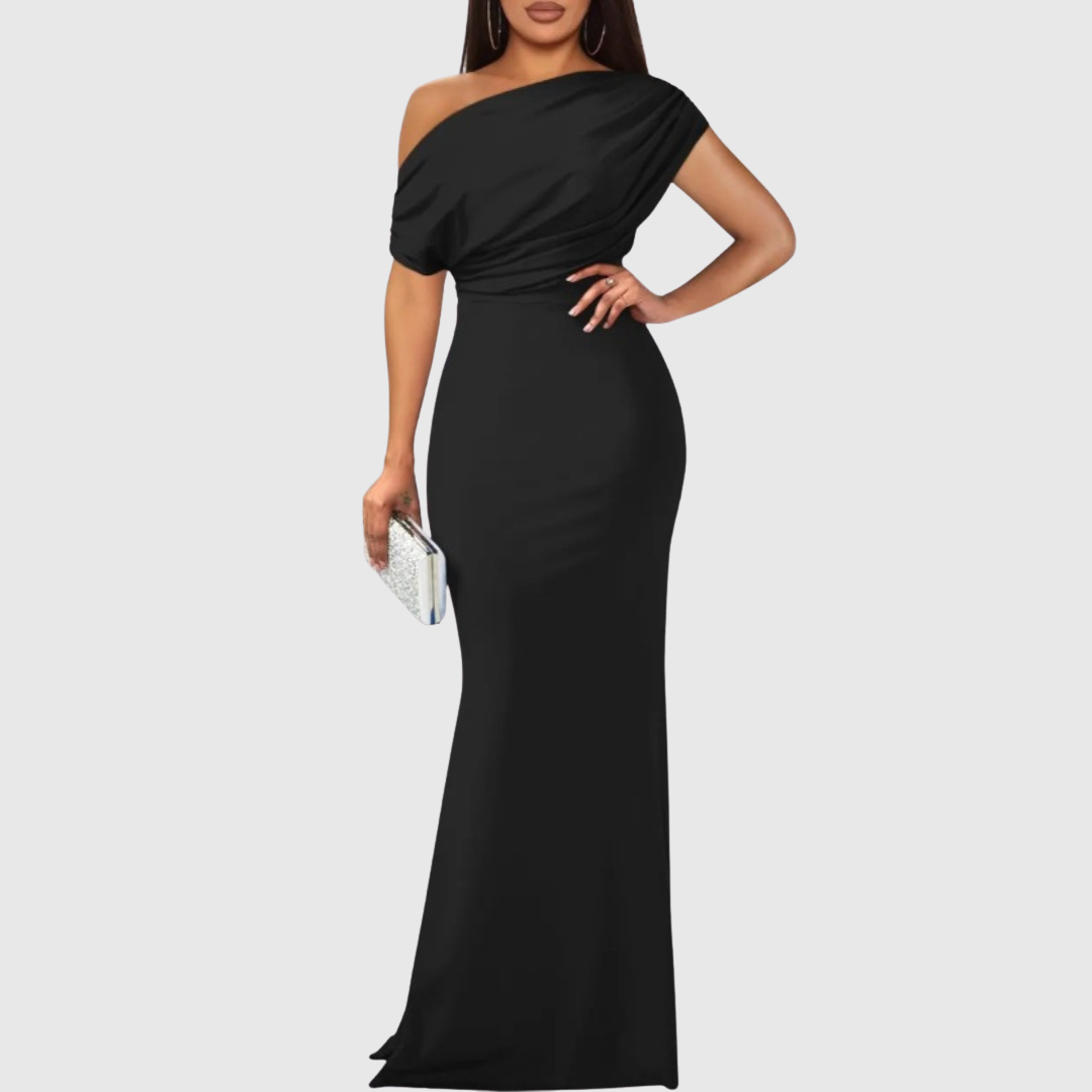 Elegant women's one-shoulder formal gown, perfect for galas & special occasions.