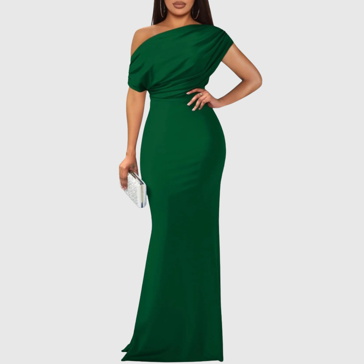 Chic women's one-shoulder floor-length gown, designed for elegant evening and formal events.