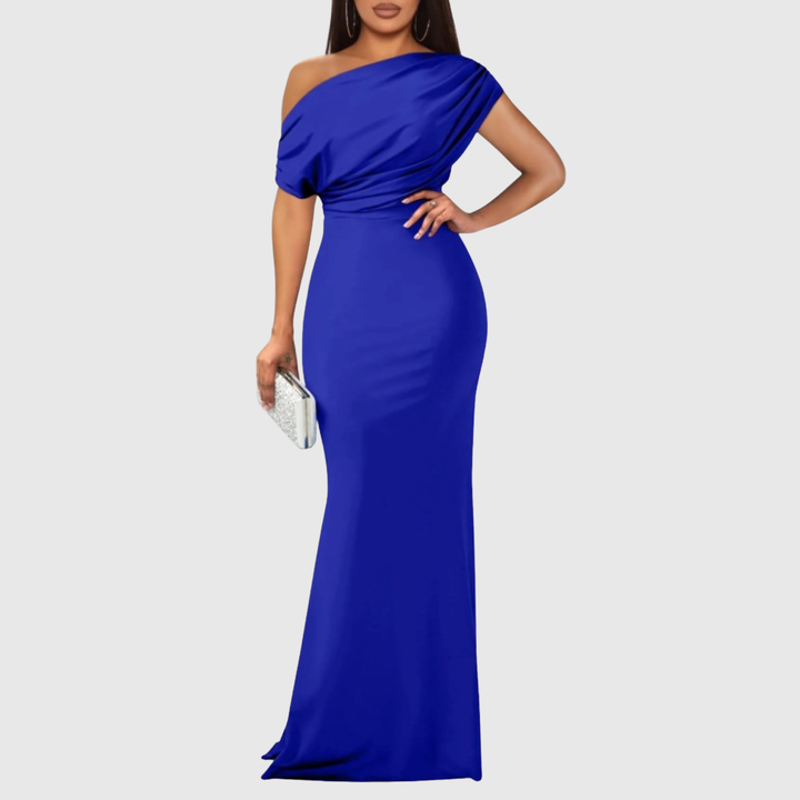 Elegant women's one-shoulder special occasion dress, suitable for prom, gala, or wedding guests.