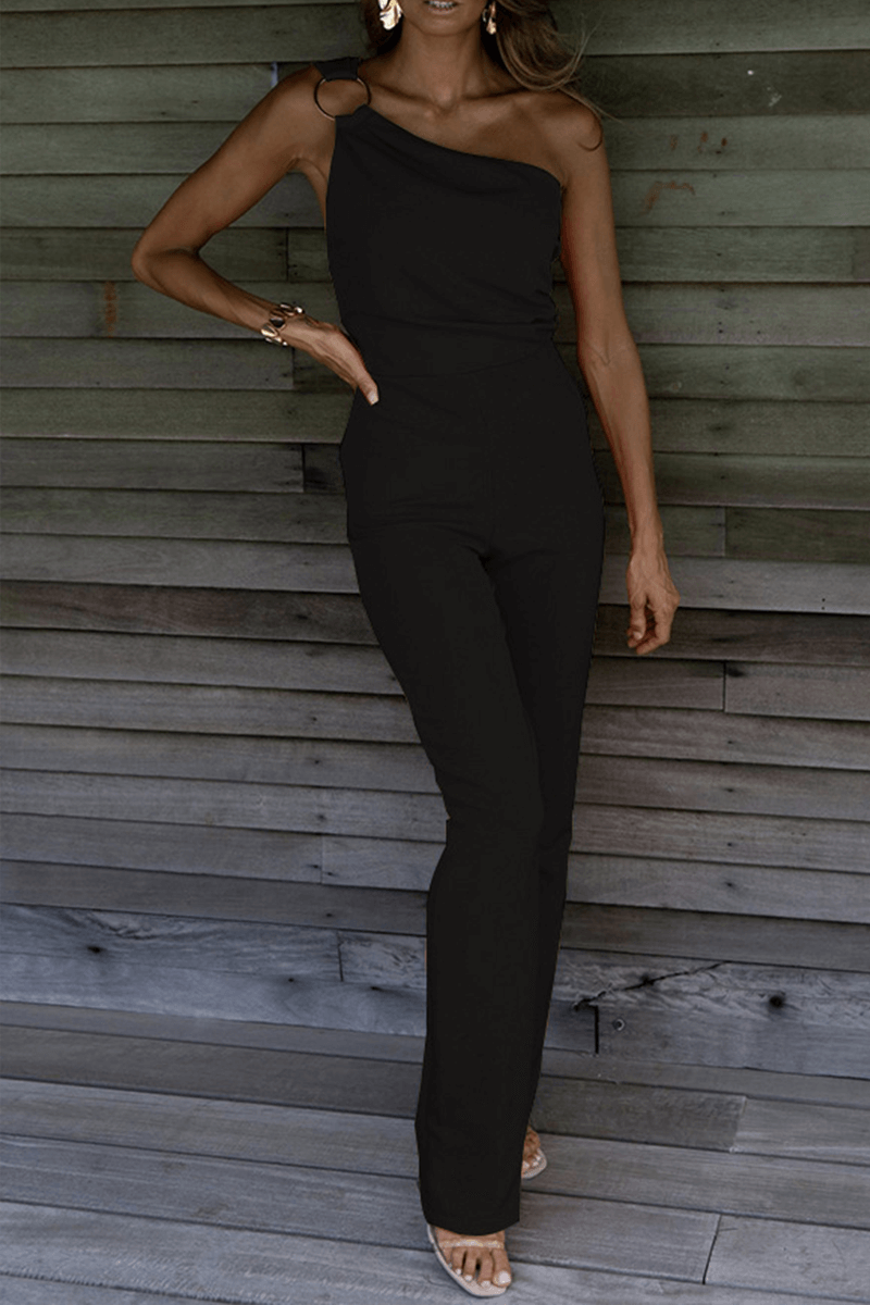 Stylish women's one-shoulder jumpsuit, versatile for both casual daywear and elegant evening events.