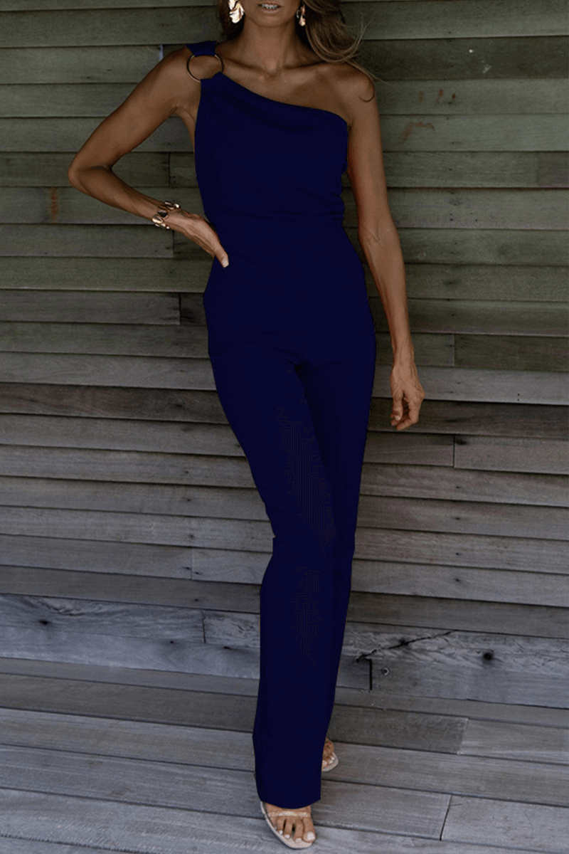 Chic one-shoulder women's jumpsuit featuring an elegant design, suitable for modern fashion statements.