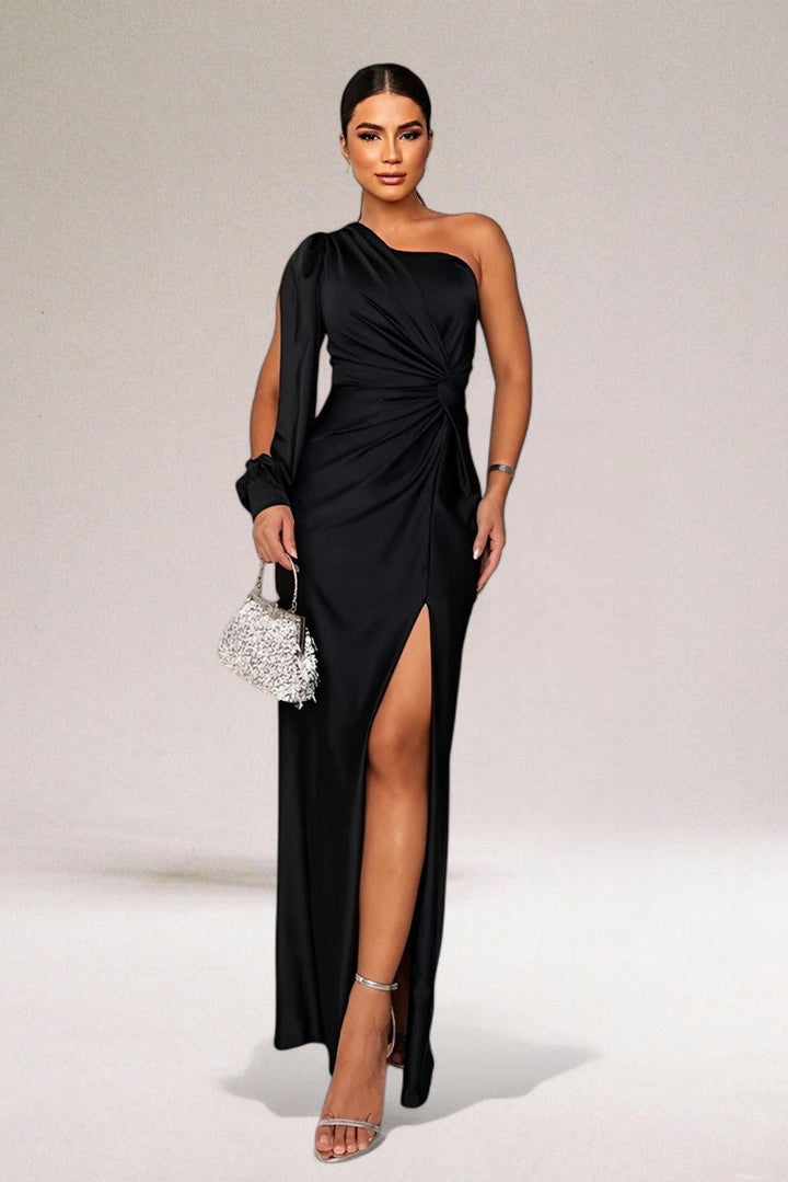 Stylish women's one-shoulder party maxi dress, an elegant choice for evening events & special formal occasions.